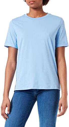 PIECES Pcria SS Fold Up Solid Tee Noos BC T-Shirt, Blu (Vista Blue), XS Donna