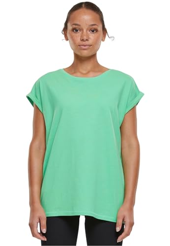 Urban Classics t-shirt da Donna con Manica Arrotolata, Maglietta a Maniche Corte da Donna in Cotone, Tee Shirt con Scollo Rotondo e Spalle Arrotondate, Verde (Ghostgreen), XL