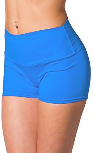 Alkato Pantaloncini Corti Hotpants a Vita Alta da Donna, Blu, 44