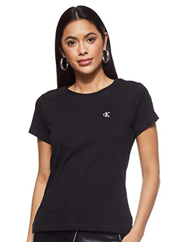 Calvin Klein T-shirt Maniche Corte Donna Ck Embroidery Scollo Rotondo, Nero (Ck Black), XXS