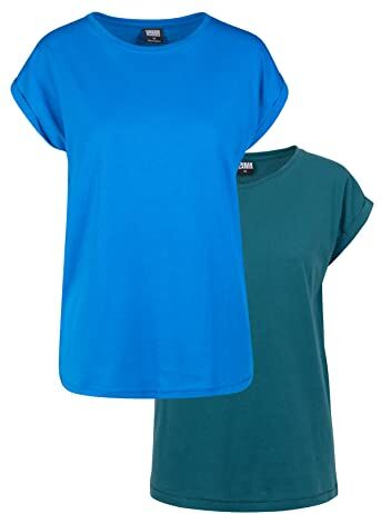 Urban Classics Ladies Extended Shoulder Tee 2-Pack, Maglietta Donna, Multicolore (Teal/Brightblue), XS