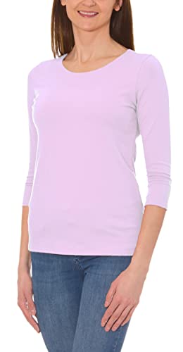 Alkato T-Shirt da Donna a Maniche a 3/4 con Scollo Tondo, Lila, 3XL