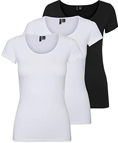 Vero Moda Maglietta da donna Vmmaxi My Ss, soft, collo a U, bianco/nero (2 x bianco brillante, 1 x nero)., L