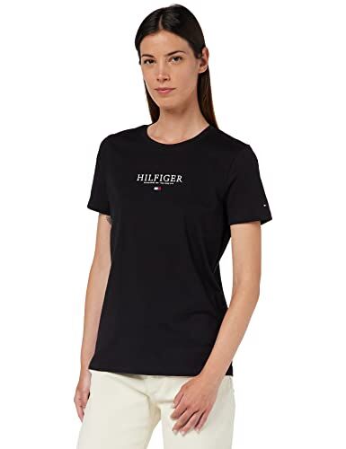 Tommy Hilfiger EXCLUSIVE HILFIGER C-NK REG TEE, Top in maglia S/S Donna, Nero (Black), M [Amazon Exclusive]