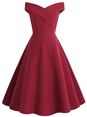 CHAOEN Donna anni '50 Retro Audrey Hepburn Abito Vintage Una Linea Scollo A V Senza Maniche Partito Swing Dress Banchetto Cena Vestito, a-rosso, M