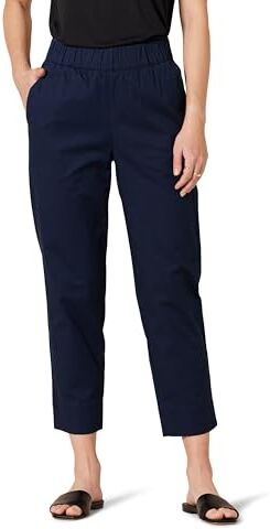 Amazon Essentials Pantaloni Pull-on alla Caviglia a Vita Media in Cotone Elasticizzato dalla vestibilità Comoda Donna, Blu Marino, S