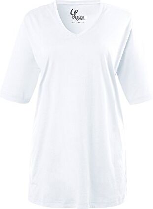 ULLA POPKEN Maglietta Basic, Scollo a V, Rilassata, Mezza Manica Aderente, Bianco Neve, 52-54 Donna