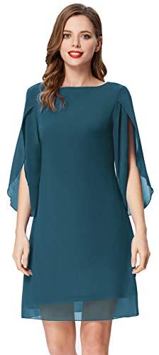 GRACE KARIN Donna Abito Vestito Chiffon Manica 3/4 Casual Ufficio Giroscollo Vestito Elegante Top Lago Blu L CL011125-21