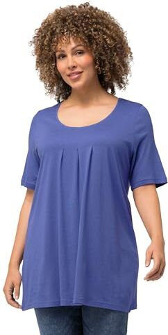 ULLA POPKEN T-Shirt, Zierfalten, A-Linie, Rundhals, Halbarm, Modal Camicia Attillata, Blu/Viola, 48/50 IT Donna