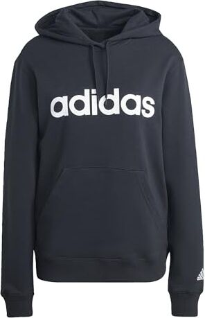 Adidas Essentials Linear Felpa con cappuccio, Black/White, M