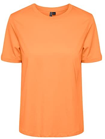 PIECES Pcria SS Fold Up Solid Tee Noos BC T-Shirt, Mock Arancione, S Donna