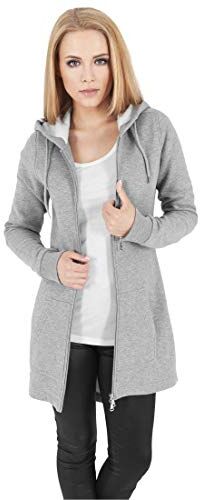 Urban Classics Felpa Lunga con Cappuccio da Donna, Cardigan Lungo con Zip a Coulisse, Felpa da Donna a Maniche Lunghe con Tasche, Maglione con Cappuccio, Colore grigio, taglia XS