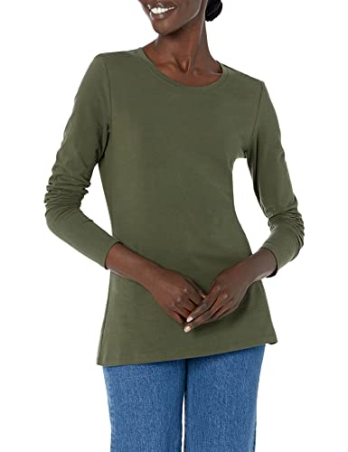 Amazon Essentials T-Shirt Girocollo a Maniche Lunghe con vestibilità Classica (Taglie Forti Disponibili) Donna, Verde Oliva, XS