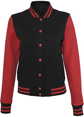 Build Your Brand Ladies Sweat College Jacket, Giacca Varsity Donna, Black/Red, XL