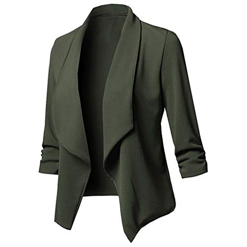 KaloryWee Sale Clearance Outwear KaloryWee Plus Size Blazers Giacca da donna elasticizzata a 3/4 corta con risvolto Army Green UK 18