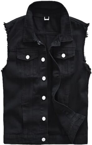 Kelmon Giacca Denim Uomo Gilet per Vintage Strappato Gilet di Jeans da Uomo Senza Maniche Giacca Jeans Capispalla