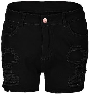 Generico Jeans Termici Donna Pantaloncini di jeans a vita alta da donna Jeans corti strappati con orlo strappato Pantaloncini di jeans elasticizzati casual estivi Pantaloni Caviglia (Black, M)