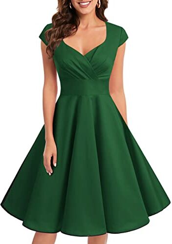 Bbonlinedress Women's Vintage 1950s cap Sleeve Rockabilly Cocktail Dress Multi-Colored Green M