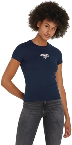 Tommy Jeans T-shirt Maniche Corte Donna Slim Scollo Rotondo, Blu (Dark Night Navy), XL