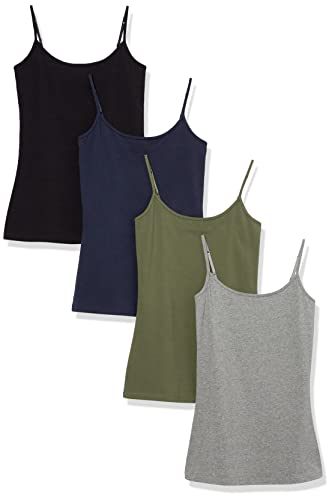 Amazon Essentials Canotta vestibilità Slim Donna, Pacco da 4, Blu Marino/Grigio/Nero/Verde Oliva, XL