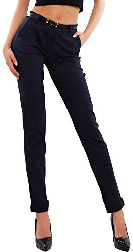 Toocool Pantaloni Donna Classici Eleganti Tasche Vita Bassa Cintura AS-28251 [M,Blu Scuro]