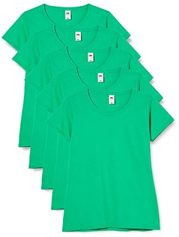 Fruit of the Loom Valueweight 5 Pack, T-Shirt Donna, Verde (Kelly Green 47), XS