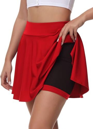 tanzdunsje Gonna Basic da Donna, Gonna Corta, Mini Gonna da Donna con Pantaloni,Gonna Pantalone Donna con Tasche,Gonna da Tennis da Donna Informale Elasticizzata Versatile(M,Rosso)