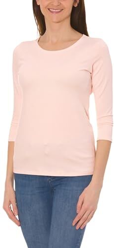 Alkato T-Shirt da Donna a Maniche a 3/4 con Scollo Tondo, Rosa Cipria, S