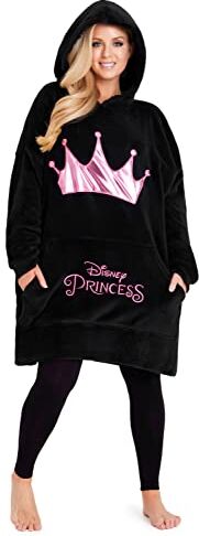 Disney Felpa Donna con Cappuccio, Oversize Blanket Hoodie Calda di Pile Minnie e Mickey (Nero/Rosa)