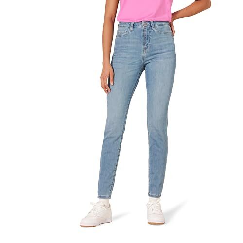 Amazon Essentials Jeans Skinny a Vita Alta Donna, delavé Chiaro, 46-48 Lungo
