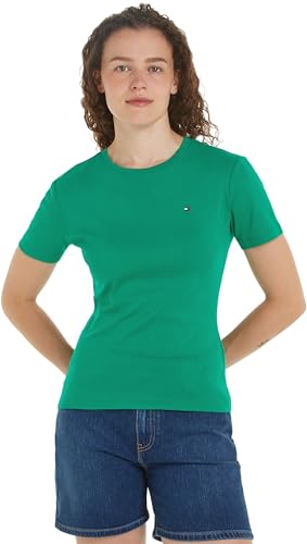 Tommy Hilfiger T-shirt Maniche Corte Donna New Slim Cody Scollo Rotondo, Verde (Olympic Green), XXL