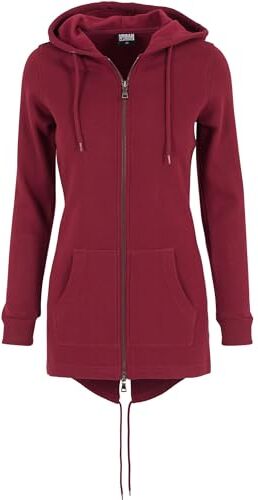 Urban Classics Felpa Lunga con Cappuccio da Donna, Cardigan Lungo con Zip a Coulisse, Felpa da Donna a Maniche Lunghe con Tasche, Maglione con Cappuccio, Colore burgundy, taglia 5XL