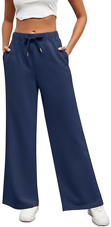 Xnova Donna Pantaloni Gamba Dritta Palazzo, Lounge Pantaloni A Vita Alta Elastico con Tasche per Yoga e Fitness (Blu, M)