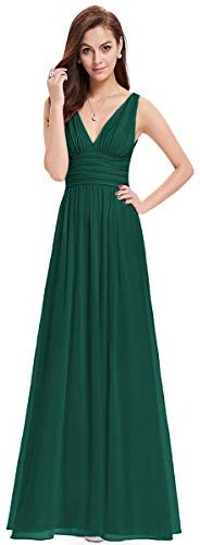 Ever-Pretty Vestiti da Cerimonia Donna Linea ad A Stile Impero Chiffon Scollo a V Senza Maniche Verde Scuro 42