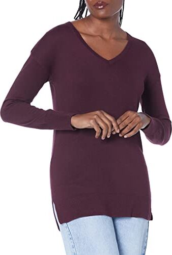 Amazon Essentials Maglione A Tunica Leggero A Maniche Lunghe Con Scollo A v (Disponibile In Taglie Forti) Donna, Bordeaux, XS