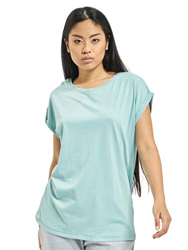 Urban Classics t-shirt da Donna con Manica Arrotolata, Maglietta a Maniche Corte da Donna in Cotone, Tee Shirt con Scollo Rotondo e Spalle Arrotondate, Colore: blue (blumint), Taglia: XL