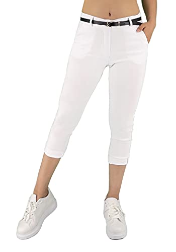 JOPHY & CO. Pantalone Donna Chino 3/4 con Cintura (cod. 3013) (Bianco, XL)