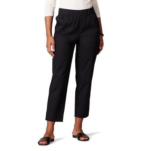 Amazon Essentials Pantaloni Pull-on alla Caviglia a Vita Media in Cotone Elasticizzato dalla vestibilità Comoda Donna, Nero, S