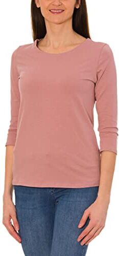 Alkato T-Shirt da Donna a Maniche a 3/4 con Scollo Tondo, Beige, M