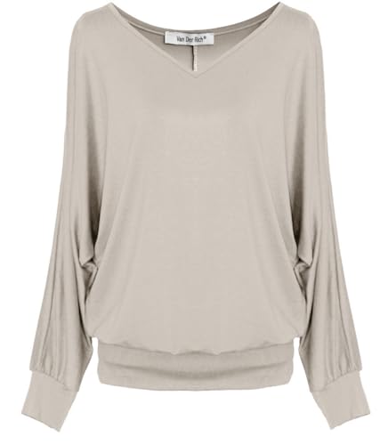 Van Der Rich ® Top Base Camicetta a Maniche Lunghe Donna (ML-Beige, XL)