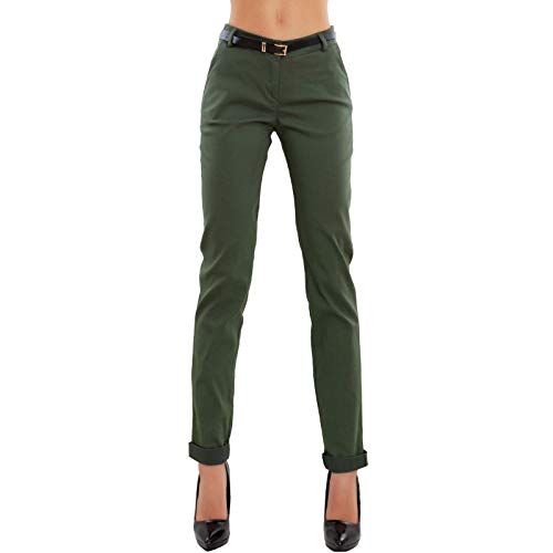 Toocool Pantaloni Donna Classici Eleganti Tasche Vita Bassa Cintura AS-28251 [L,Verde Militare]