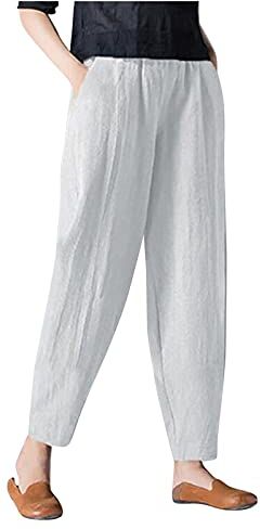 KEERADS Pantaloni Sci Bianco Pantaloni Pantaloni elastici Tasca in cotone Traspirante Vita in lino Pantaloni larghi da donna Gonna Pantaloncini Sexy (White #2, M)