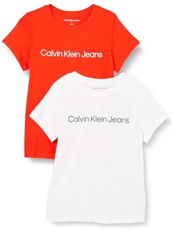 Calvin Klein Women's INSTITUTIONAL LOGO 2-PACK TEE S/S T-Shirts, Fiery Red/Bright White, XS