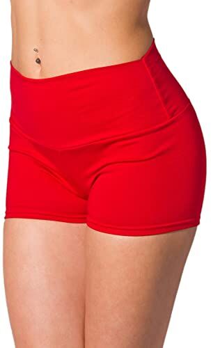 Alkato Pantaloncini Corti Hotpants a Vita Alta da Donna, Rosso, 48