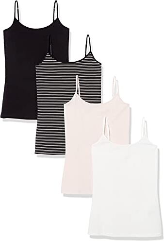 Amazon Essentials Canotta vestibilità Slim Donna, Pacco da 4, Bianco/Nero/Rosa Pallido/Righe, S