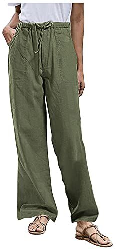 KEERADS Pantaloni neri a vita alta vita serraggio donne pantaloni più cotone biancheria da tasca pantaloni casual pantaloni solidi Leggings brillanti (D-Army Green, S)