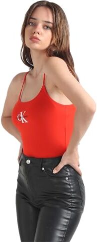 Calvin Klein Women's MONOLOGO STRAPPY TANK TOP S/S Knit Tops, Fiery Red, S