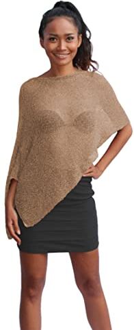 Unique Poncho Coprispalle da Donna Elegante da Cerimonia o Sera Poncho Donna in Rete di Viscosa Termica con Essenza di Fiore di Ciliegio (Beige)