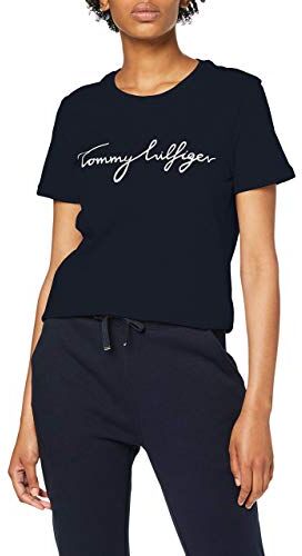 Tommy Hilfiger Heritage Crew Neck Graphic Tee  Maglietta, Blu (Midnight), XS Donna