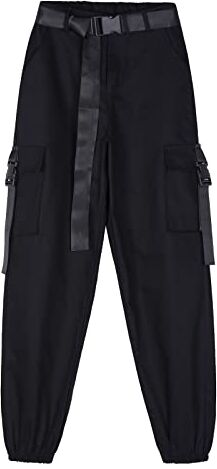 KEERADS Pantaloni Rosso E Nero Donne Baggy Pantaloni Cargo Tasche Pantaloni Casual Streetwear Solido Jogger Pantaloni Con Cintura Twill Pantaloni Pantaloni Pantaloni Velluto Liscio (3-Black, XL)